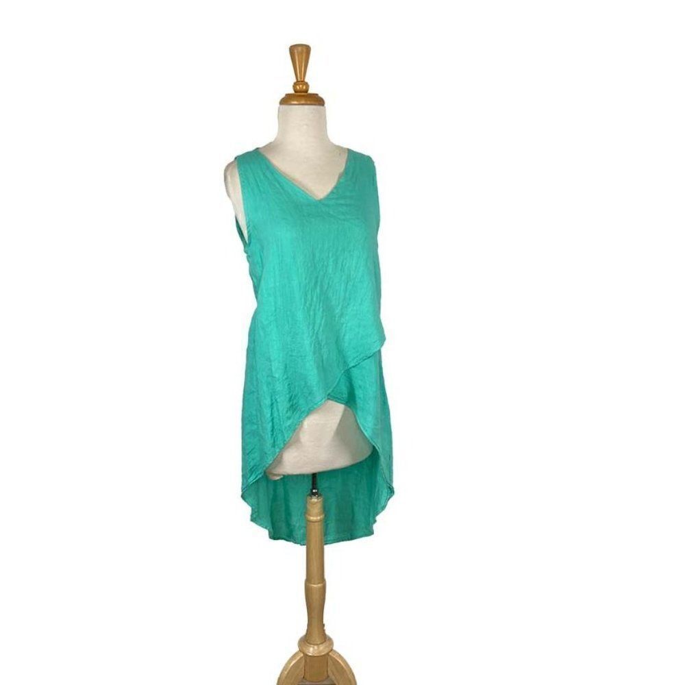 Pure Match M Green Linen Tunic Lagenlook HiLo Layered Art To Wear ~Boutique~ - Picture 2 of 7
